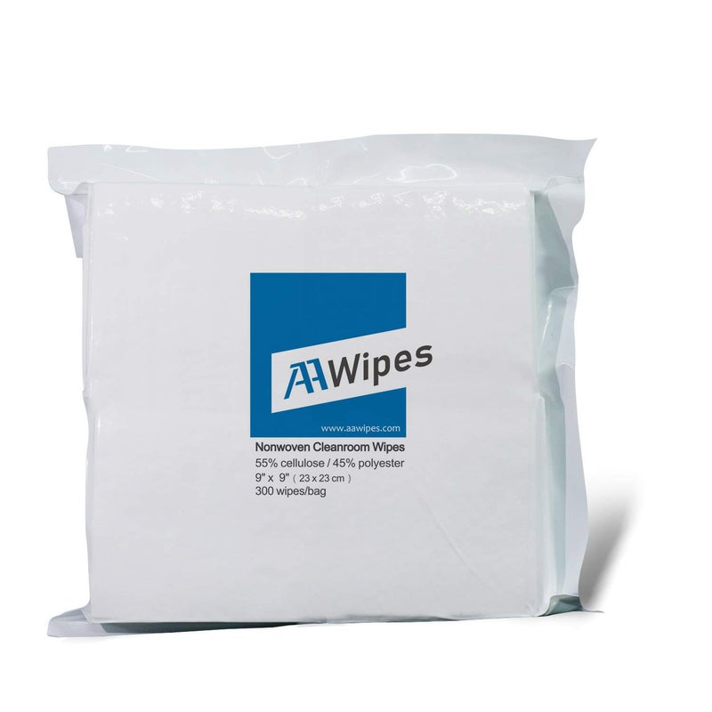 AAwipes Cleanroom Wipes Nonwoven Wipes Cellulose/Polyester Blend (Grade A, 68 Gram, Bag of 300 Pcs) 9" x 9"for Lab, Electronics, Pharmaceutical, Printing and Semiconductor Industries (NW06809) - Image 1